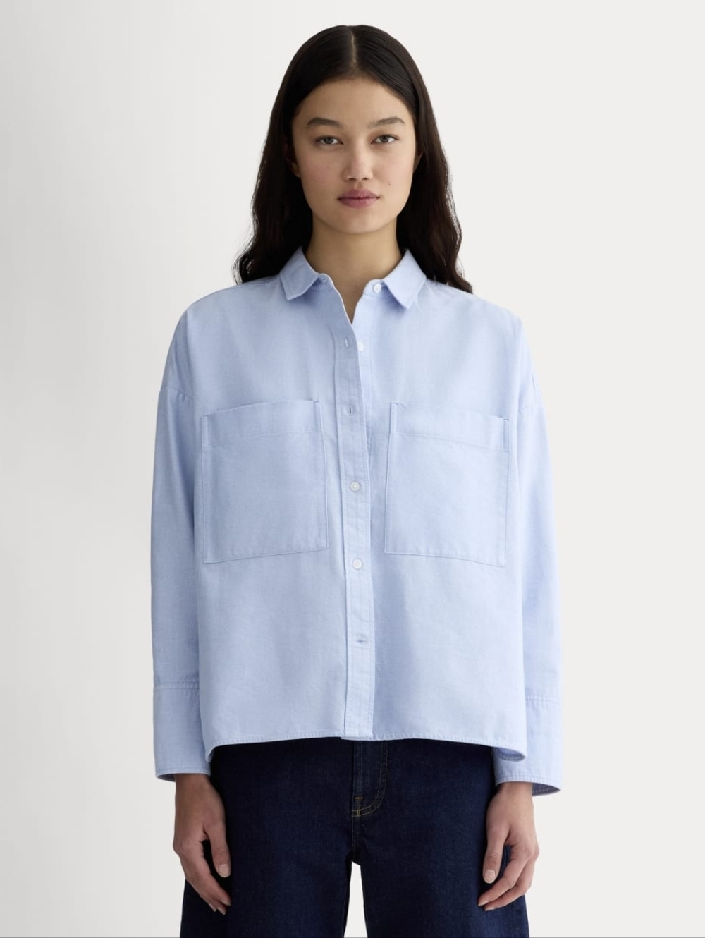 Everlane Shirt Womens Blue Button The Boxy Oxford 2 Pocket Organic